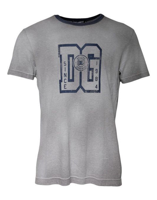 Dolce & Gabbana Gray Logo Print Cotton Crew Neck T-shirt by Dolce & Gabbana