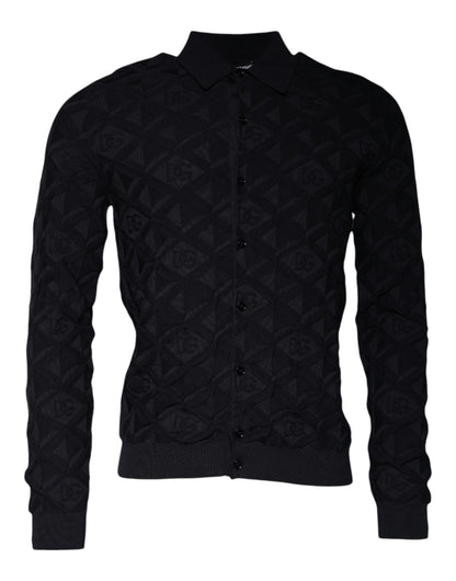 Dolce & Gabbana Black Silk Crew Neck Men Cardigan Sweater by Dolce & Gabbana