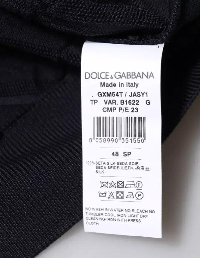 Dolce & Gabbana Black Silk Crew Neck Men Cardigan Sweater by Dolce & Gabbana