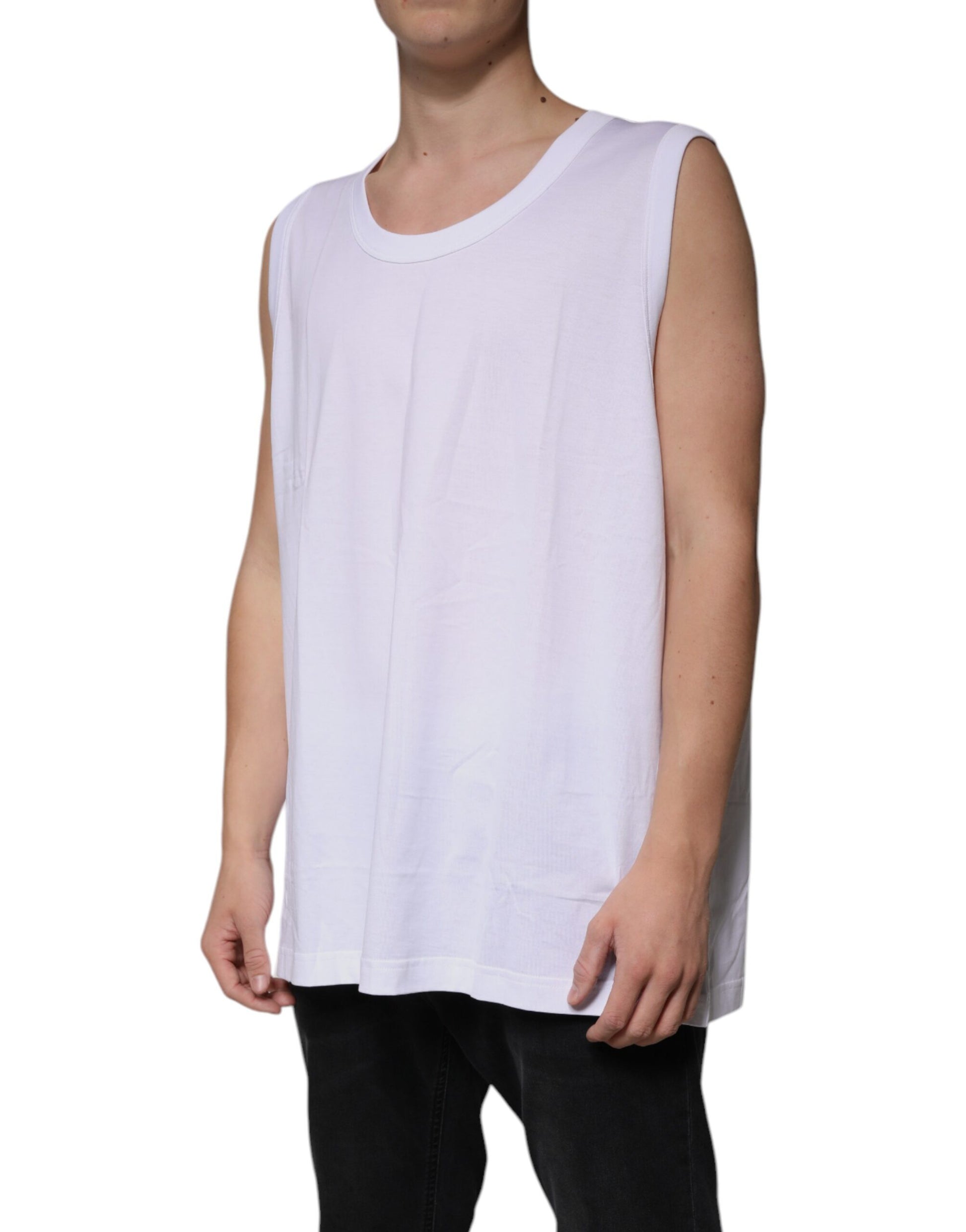 Dolce & Gabbana White Cotton Sleeveless Round Neck Tank T-shirt by Dolce & Gabbana