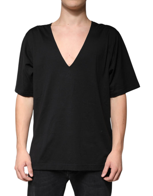 Dolce & Gabbana Black Cotton V-neck Short Sleeves T-shirt by Dolce & Gabbana