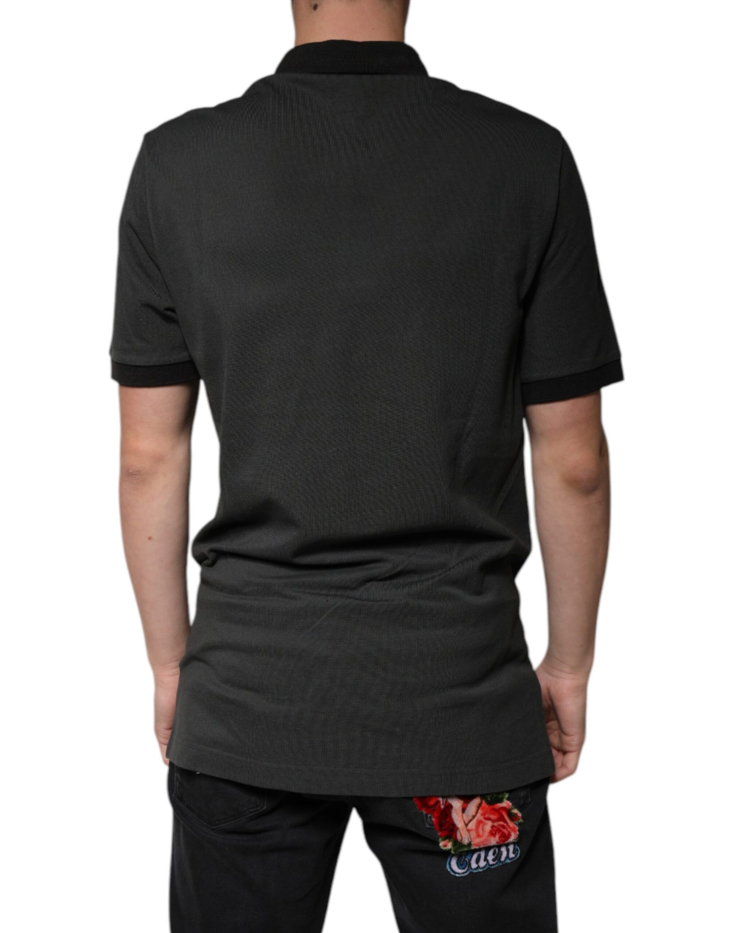 Polo en coton à col imprimé logo noir Dolce &amp; Gabbana
