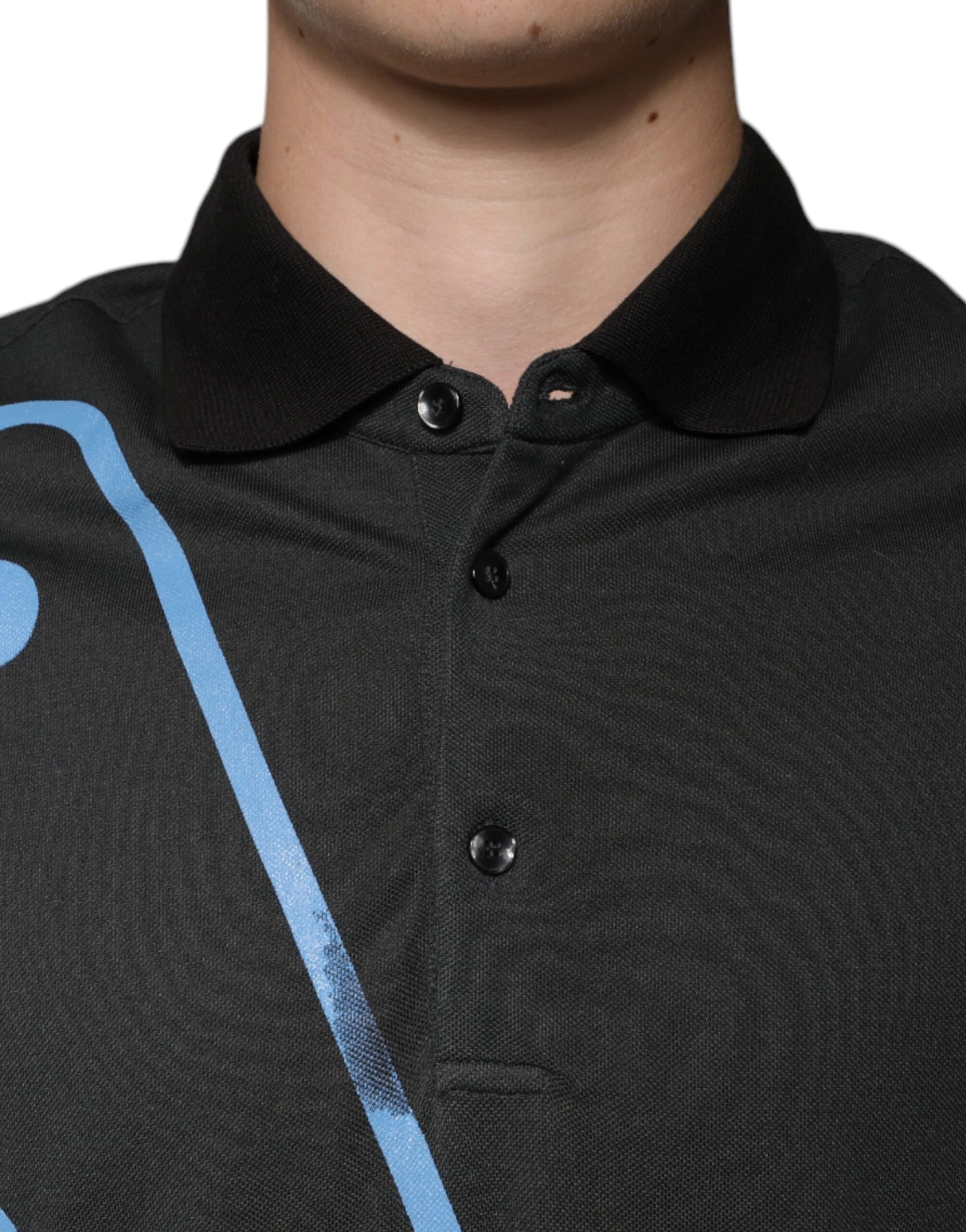 Polo en coton à col imprimé logo noir Dolce &amp; Gabbana
