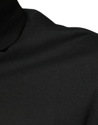 Polo en coton à col imprimé logo noir Dolce &amp; Gabbana