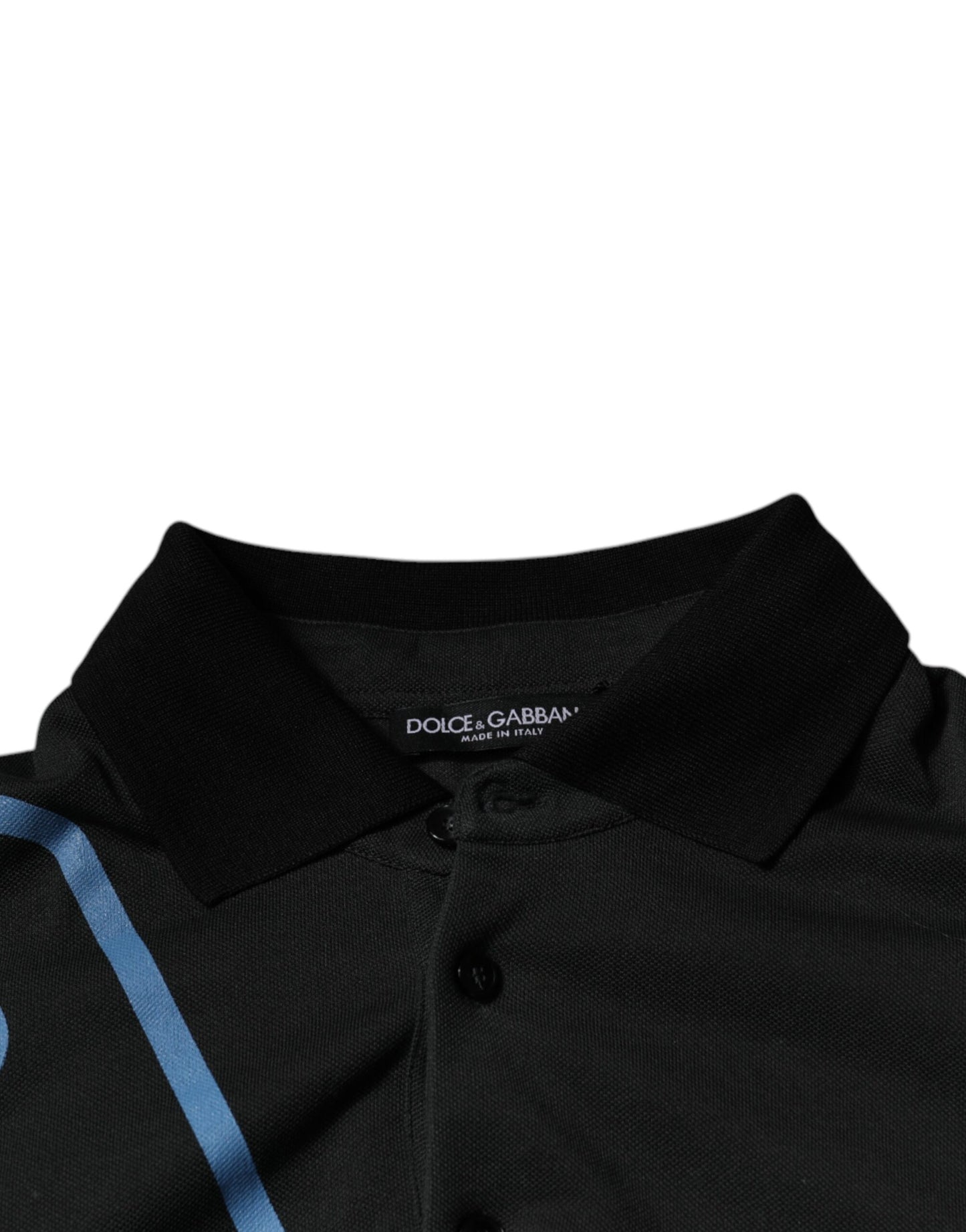 Polo en coton à col imprimé logo noir Dolce &amp; Gabbana