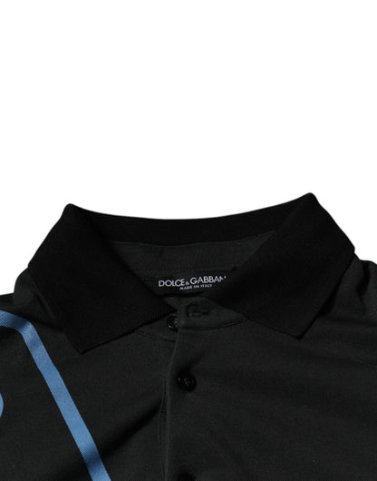 Polo en coton à col imprimé logo noir Dolce &amp; Gabbana