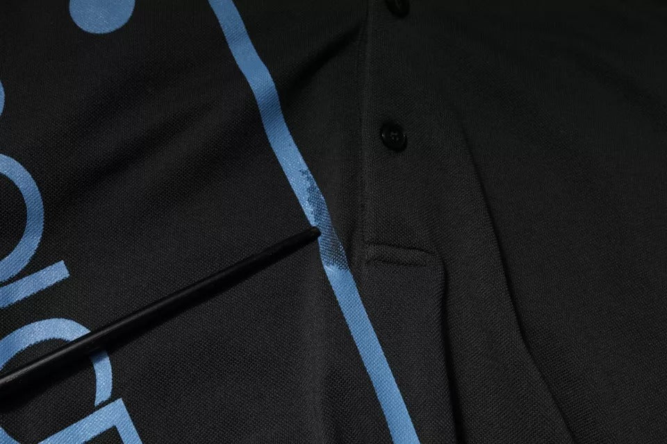 Polo en coton à col imprimé logo noir Dolce &amp; Gabbana