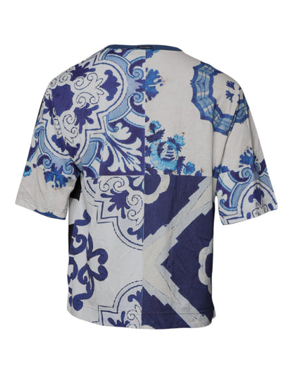 Dolce & Gabbana Black White Printed Cotton Crew Neck T-shirt by Dolce & Gabbana