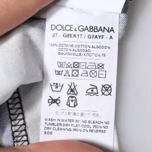 Dolce & Gabbana Black White Printed Cotton Crew Neck T-shirt by Dolce & Gabbana