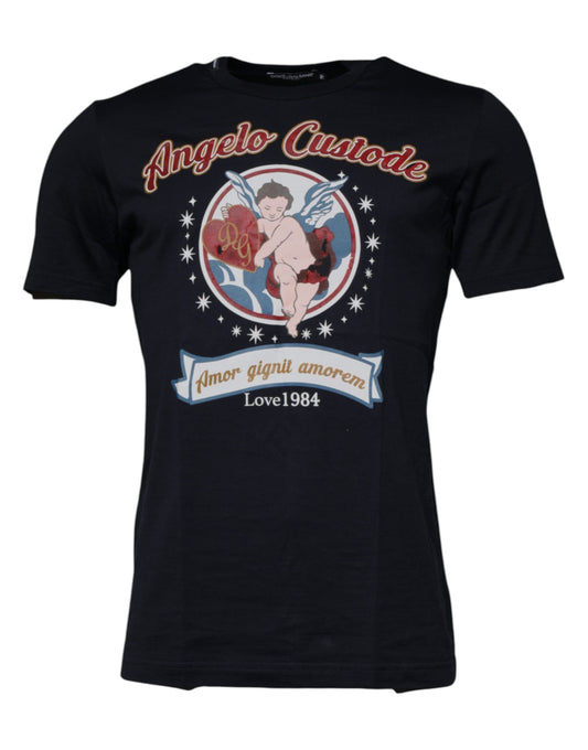 Dolce & Gabbana Blue Cotton Angel Print Short Sleeves T-shirt by Dolce & Gabbana