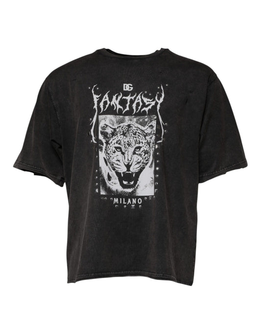 Dolce & Gabbana Gray Leopard Print Cotton Crew Neck T-shirt by Dolce & Gabbana