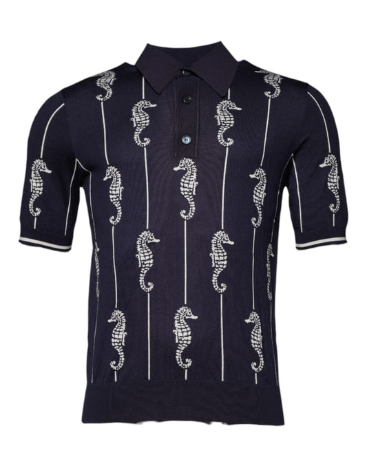 Polo Dolce &amp; Gabbana bleu foncé à col hippocampe