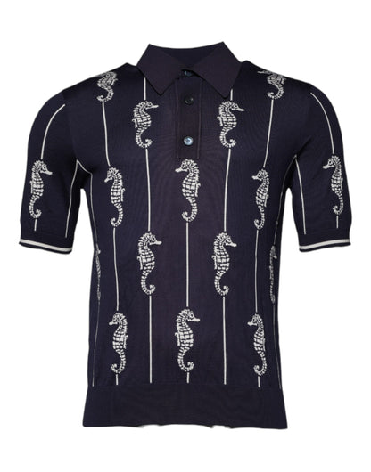 Polo Dolce &amp; Gabbana bleu foncé à col hippocampe