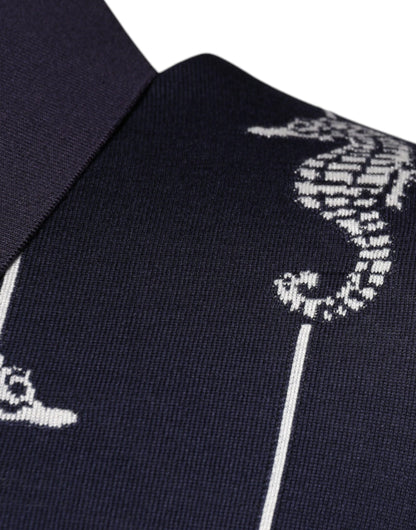 Polo Dolce &amp; Gabbana bleu foncé à col hippocampe