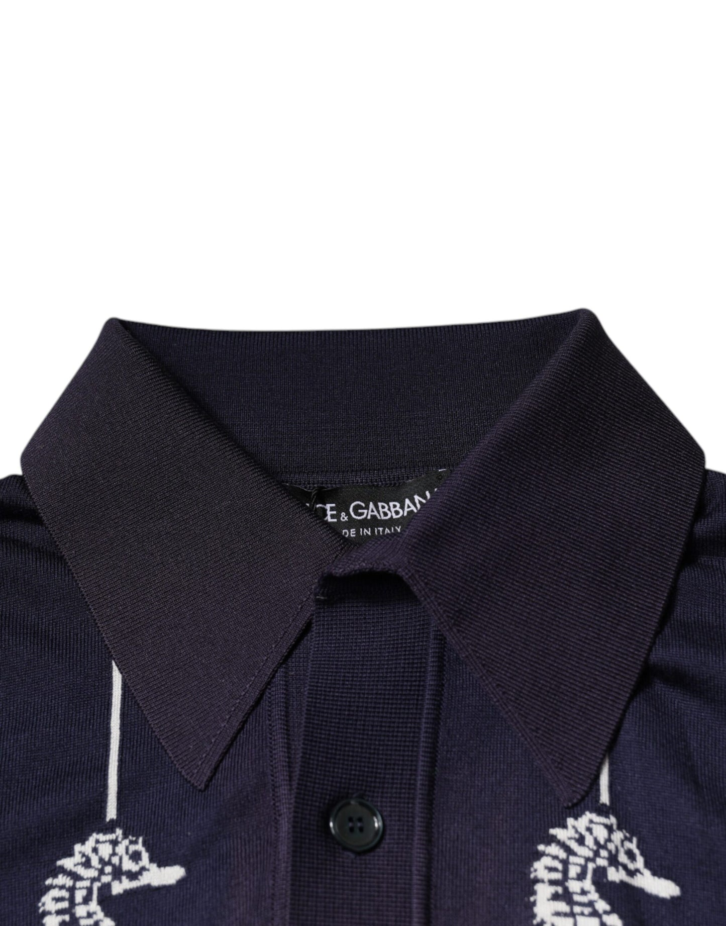 Polo Dolce &amp; Gabbana bleu foncé à col hippocampe