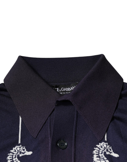 Polo Dolce &amp; Gabbana bleu foncé à col hippocampe