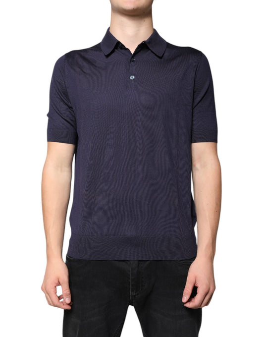 Polo à manches courtes en soie bleue Dolce &amp; Gabbana