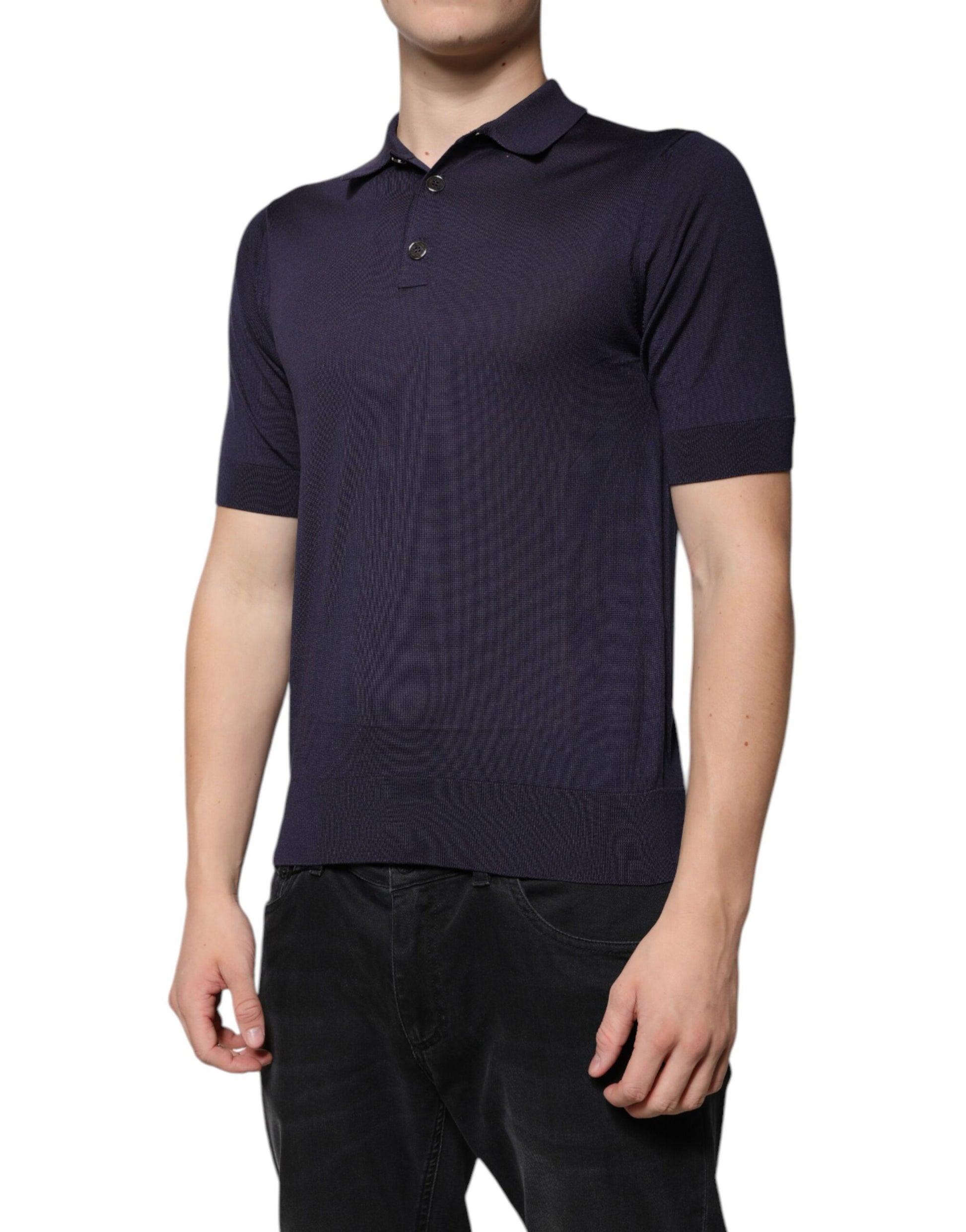 Dolce & Gabbana Blue Silk Collared Short Sleeves Polo T-shirt by Dolce & Gabbana