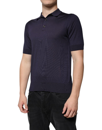 Dolce & Gabbana Blue Silk Collared Short Sleeves Polo T-shirt by Dolce & Gabbana