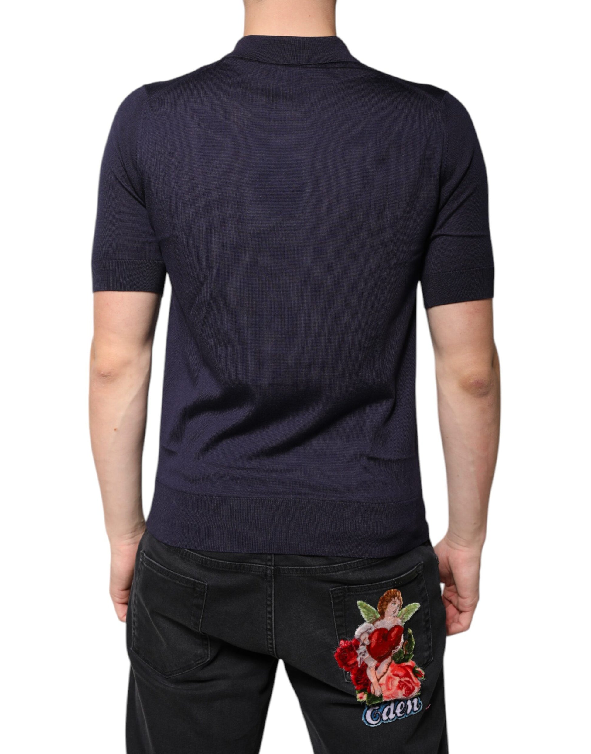 Dolce & Gabbana Blue Silk Collared Short Sleeves Polo T-shirt by Dolce & Gabbana