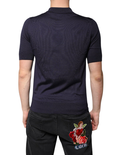 Dolce & Gabbana Blue Silk Collared Short Sleeves Polo T-shirt by Dolce & Gabbana
