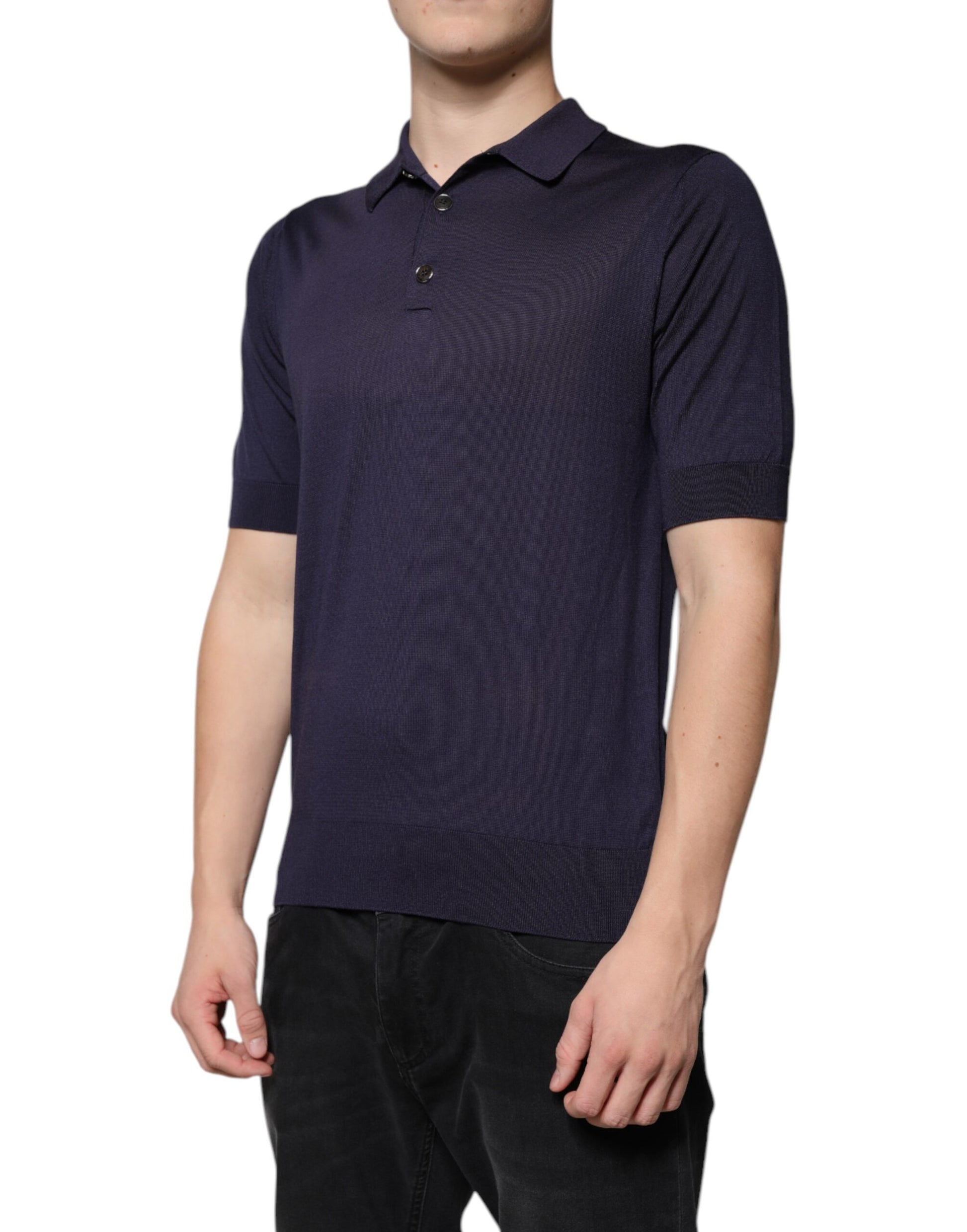 Dolce & Gabbana Blue Silk Collared Short Sleeves Polo T-shirt by Dolce & Gabbana