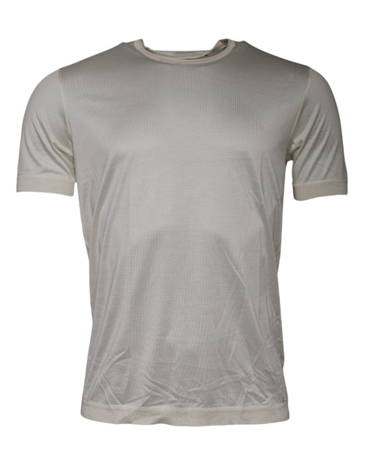 Dolce & Gabbana Off White Silk Crew Neck Short Sleeve T-shirt by Dolce & Gabbana