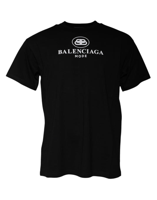 T-shirt col rond manches courtes en coton noir à imprimé logo Balenciaga