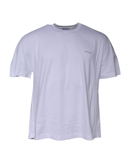 T-shirt à manches courtes et col ras du cou en coton blanc avec logo Balenciaga