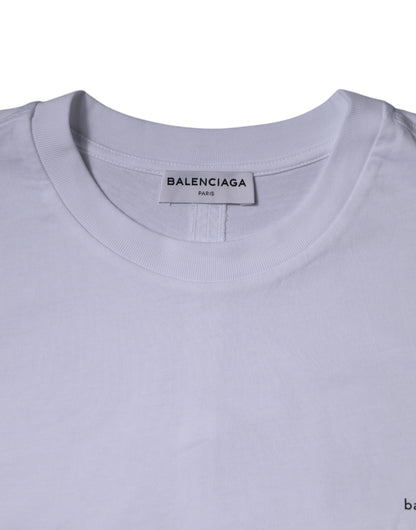 T-shirt à manches courtes et col ras du cou en coton blanc avec logo Balenciaga