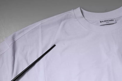 T-shirt à manches courtes et col ras du cou en coton blanc avec logo Balenciaga