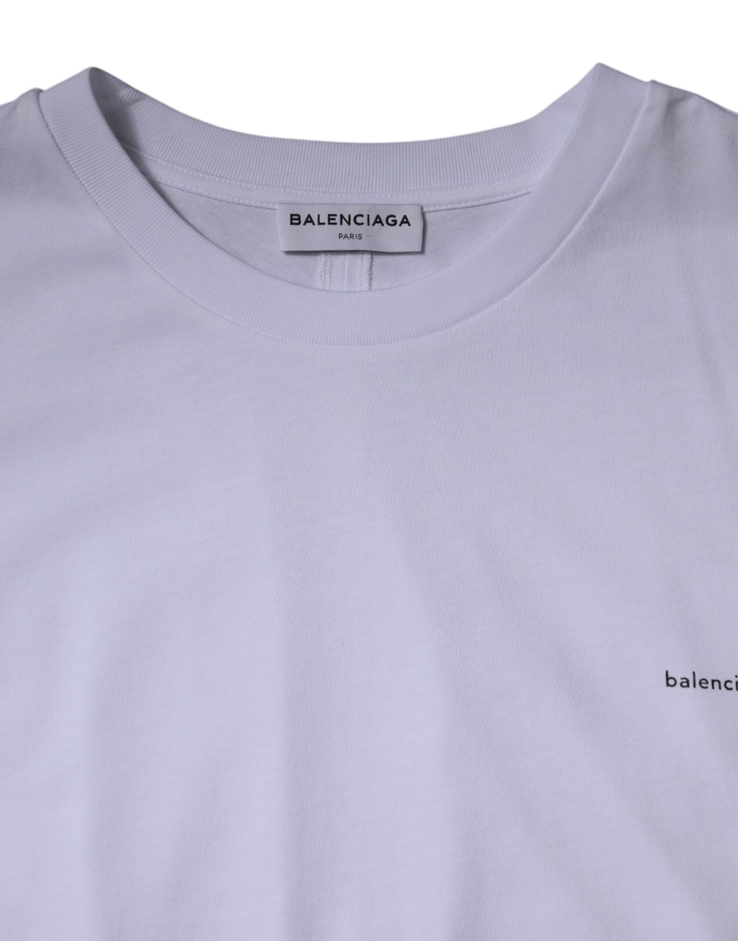 T-shirt à manches courtes et col ras du cou en coton blanc avec logo Balenciaga