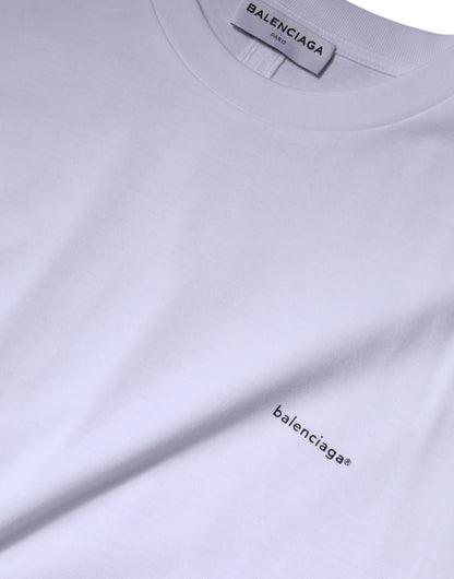 T-shirt à manches courtes et col ras du cou en coton blanc avec logo Balenciaga