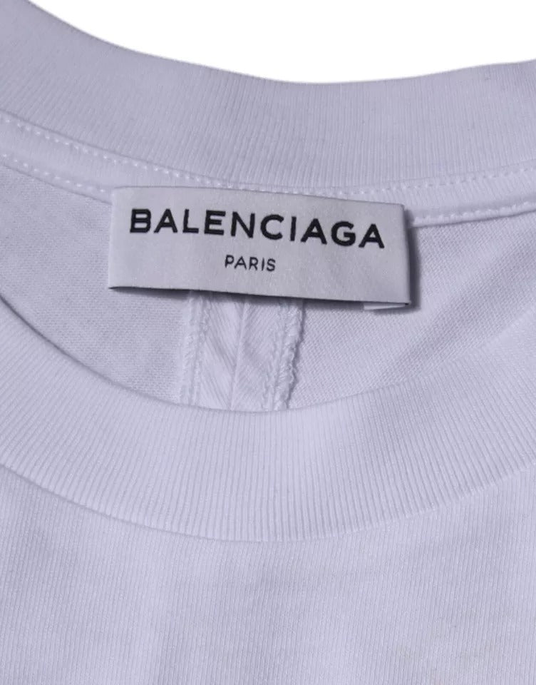 T-shirt à manches courtes et col ras du cou en jersey de coton blanc avec logo Balenciaga