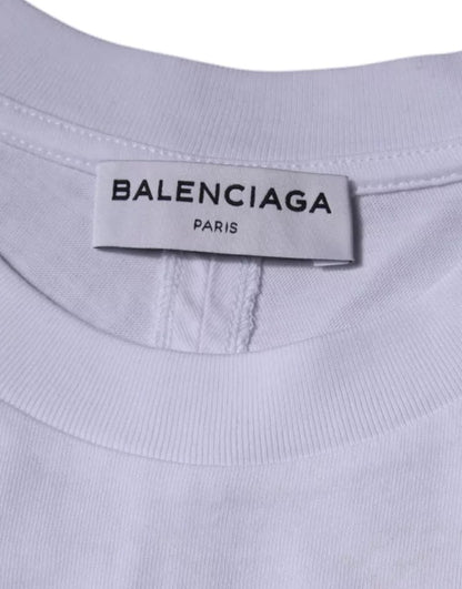 T-shirt à manches courtes et col ras du cou en jersey de coton blanc avec logo Balenciaga