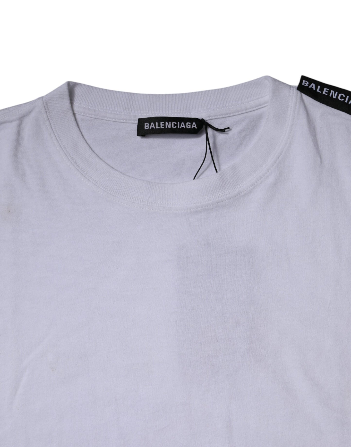 T-shirt à manches courtes et col ras du cou en jersey de coton blanc avec logo Balenciaga