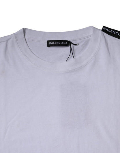 T-shirt à manches courtes et col ras du cou en jersey de coton blanc avec logo Balenciaga
