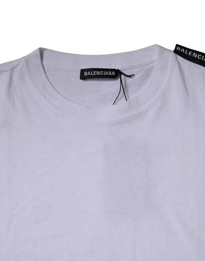 T-shirt à manches courtes et col ras du cou en jersey de coton blanc avec logo Balenciaga