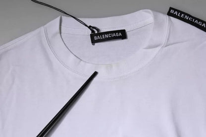 T-shirt à manches courtes et col ras du cou en jersey de coton blanc avec logo Balenciaga