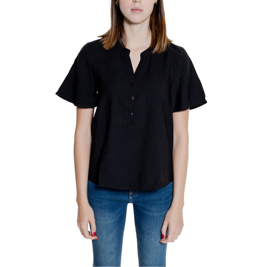 Jacqueline De Yong Black Viscose Shortsleeve