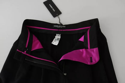 Dolce & Gabbana Black Wool High Waist Pleat Front Cropped Pants by Dolce & Gabbana