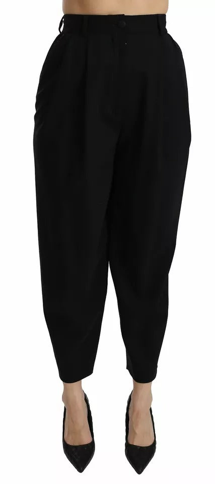 Dolce & Gabbana Black Wool High Waist Pleat Front Cropped Pants by Dolce & Gabbana