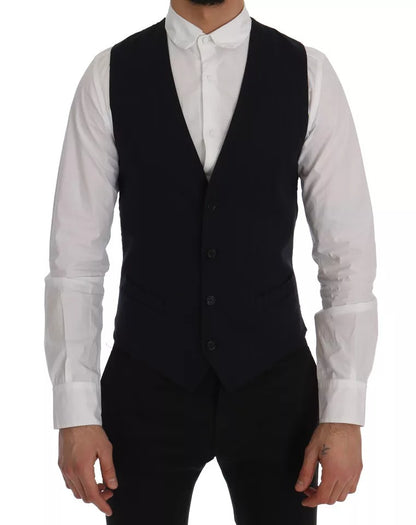Gilet bleu en laine stretch Dolce &amp; Gabbana STAFF Cardigan