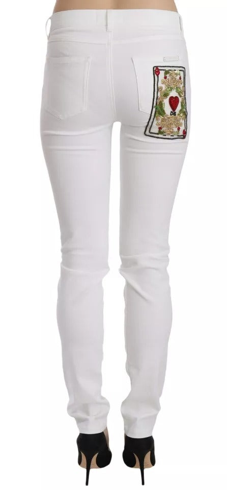 Dolce & Gabbana White Crystal Embellished Skinny Jeans by Dolce & Gabbana