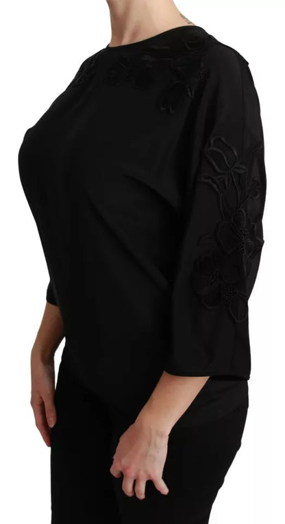 Dolce & Gabbana Black Floral Embroidered Blouse Silk Top by Dolce & Gabbana