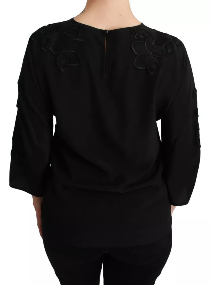 Dolce & Gabbana Black Floral Embroidered Blouse Silk Top by Dolce & Gabbana