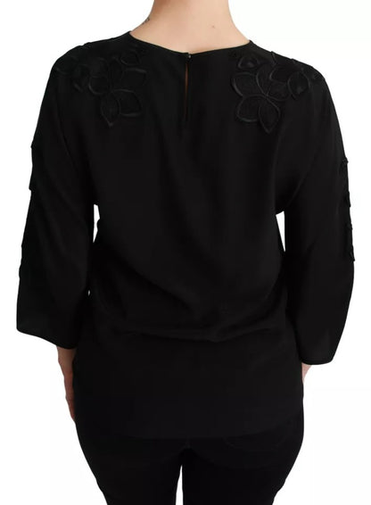 Dolce & Gabbana Black Floral Embroidered Blouse Silk Top by Dolce & Gabbana