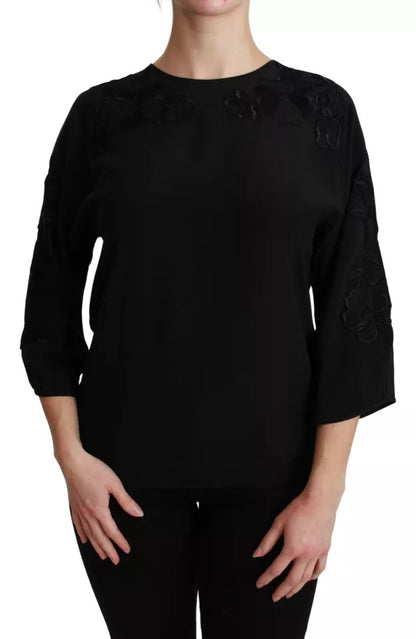 Dolce & Gabbana Black Floral Embroidered Blouse Silk Top by Dolce & Gabbana