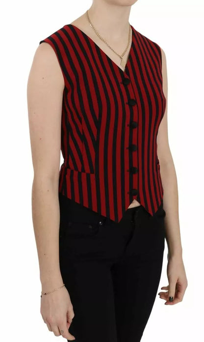 Dolce &amp; Gabbana Red Black Stripe Vest Waistcoat Blouse Top