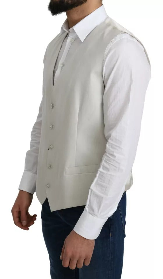 Dolce &amp; Gabbana - Gilet habillé en coton et soie blanc cassé